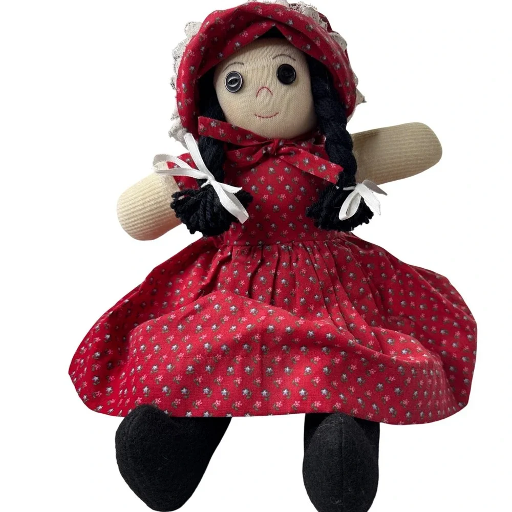 Laura Ingalls Wilder Little Town on the Prairie Rag Doll Red Floral 15 inch VTG